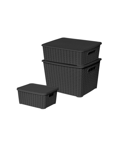 Lot de 3 boites de rangement noires Store Box PM/MM/GM Sotufab Plast