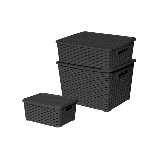 Lot de 3 boites de rangement noires Store Box PM/MM/GM Sotufab Plast