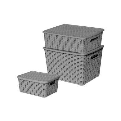 Lot de 3 boites de rangement grises Store Box PM/MM/GM Sotufab Plast