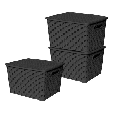 Lot de 3 boites de rangement noires Store Box GM Sotufab Plast