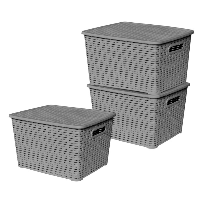 Lot de 3 boites de rangement grises Store Box GM Sotufab Plast