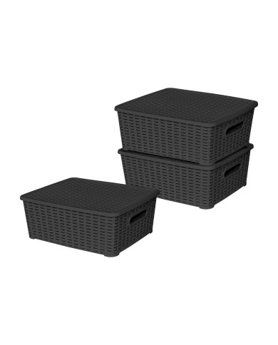 Lot de 3 boites de rangement noires Store Box MM Sotufab Plast