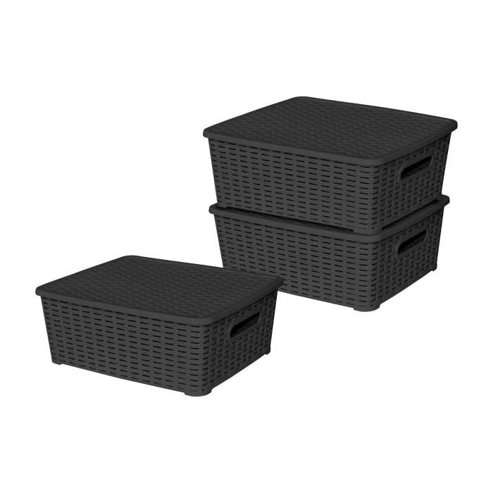 Lot de 3 boites de rangement noires Store Box MM Sotufab Plast