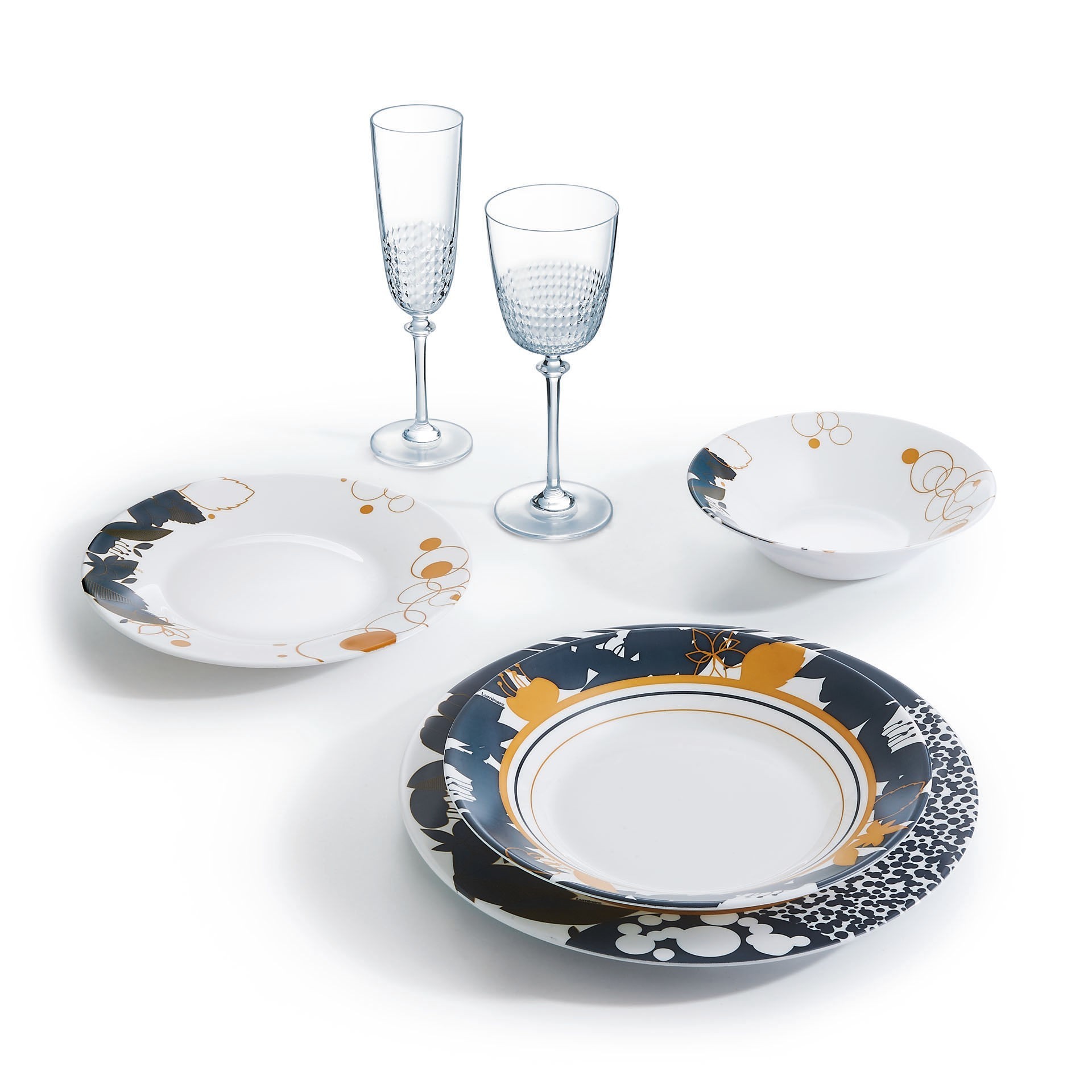 Lot 6 Assiettes Creuses 23 Cm Luminarc Orme – Verre Trempé Motif Élégant, Micro-ondes & Lave-Vaisselle, Vaisselle Quotidienne Robuste