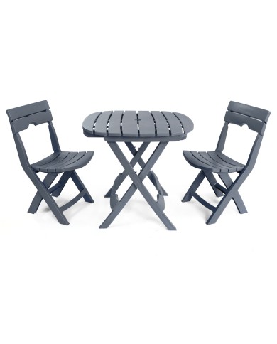 Ensemble de jardin pliable table et 2 chaises gris anthracite Ruspina Sotufab Plast