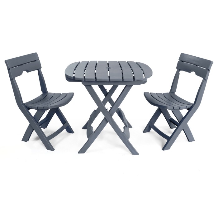 Ensemble de jardin pliable table et 2 chaises gris anthracite Ruspina Sotufab Plast