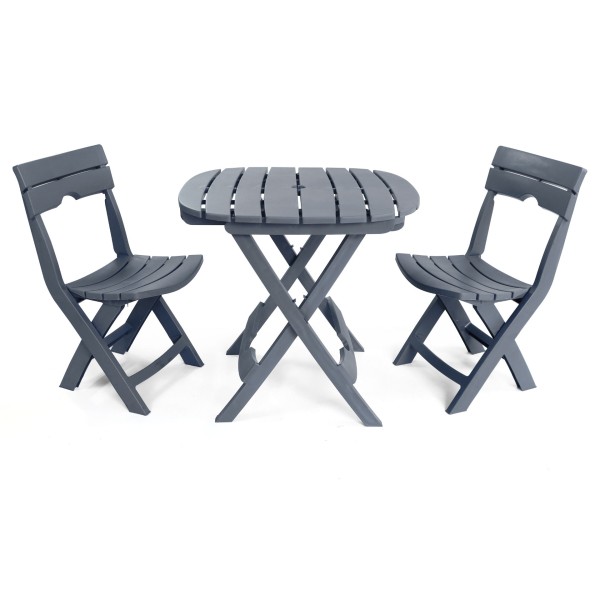 Ensemble de jardin pliable table et 2 chaises gris anthracite Ruspina Sotufab Plast